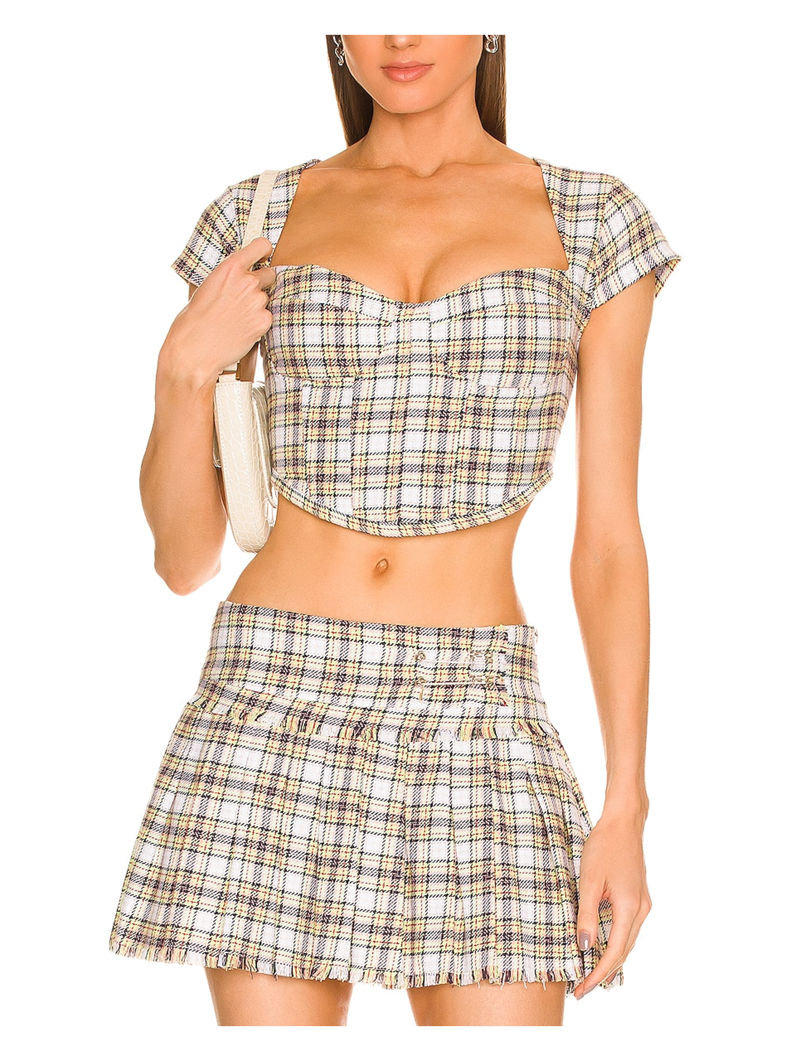 Guizio Plaid Yellow And Lime Bustier Top Size Xs